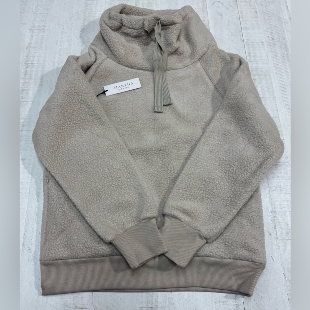 Martha stewart pullover curly turtleneck fleece sweater hidden side pockets